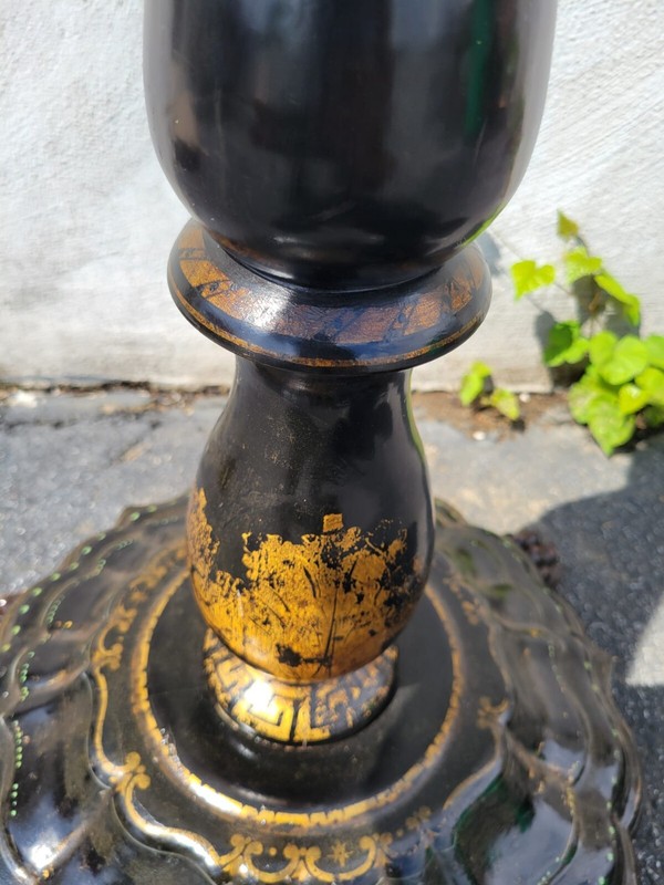 Antique 19th Century French Black Lacquered Papier Mâché Table | Victorian Base gallery