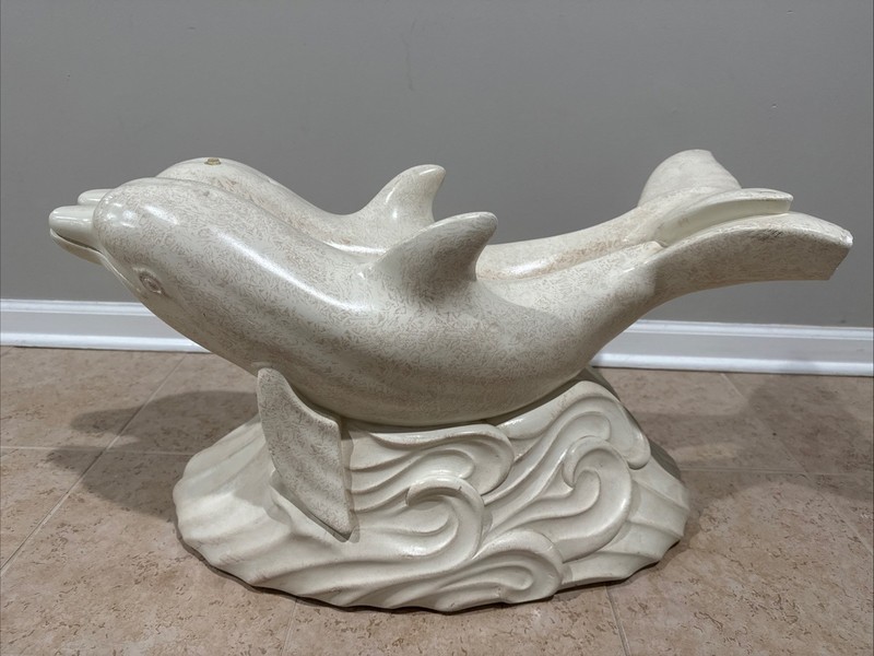 Vintage Mid Century Plaster Chalkware Double Swimming Dolphins Coffee Table Base gallery