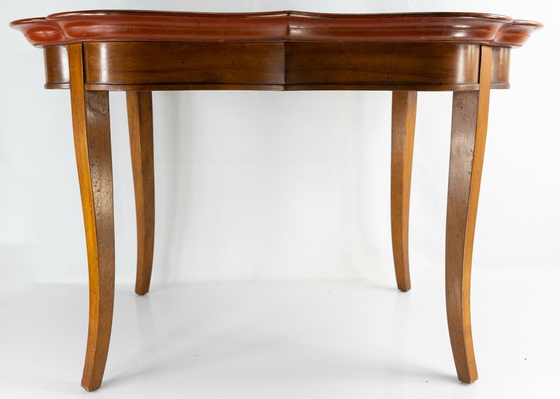 Antique Red Lacquered Chinoiserie Tea Side Table Gold Figures Landscape Watkins gallery