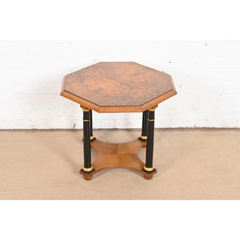 Baker Furniture Neoclassical Burled Walnut Tea Table, Circa 1960s gallery