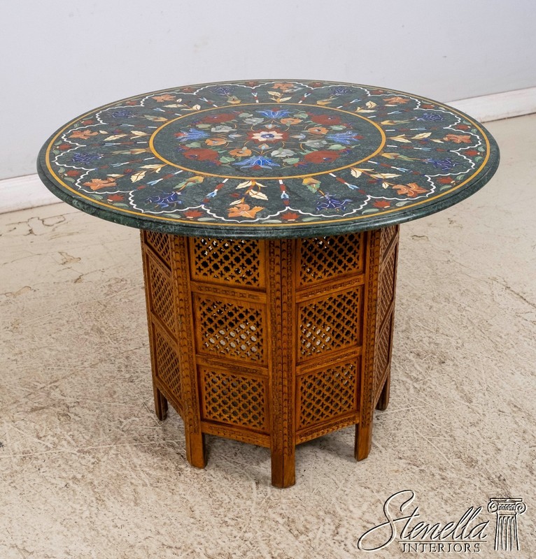 L70029: PIETRA DURA Inlaid Marble Top Anglo Indian Center Table gallery