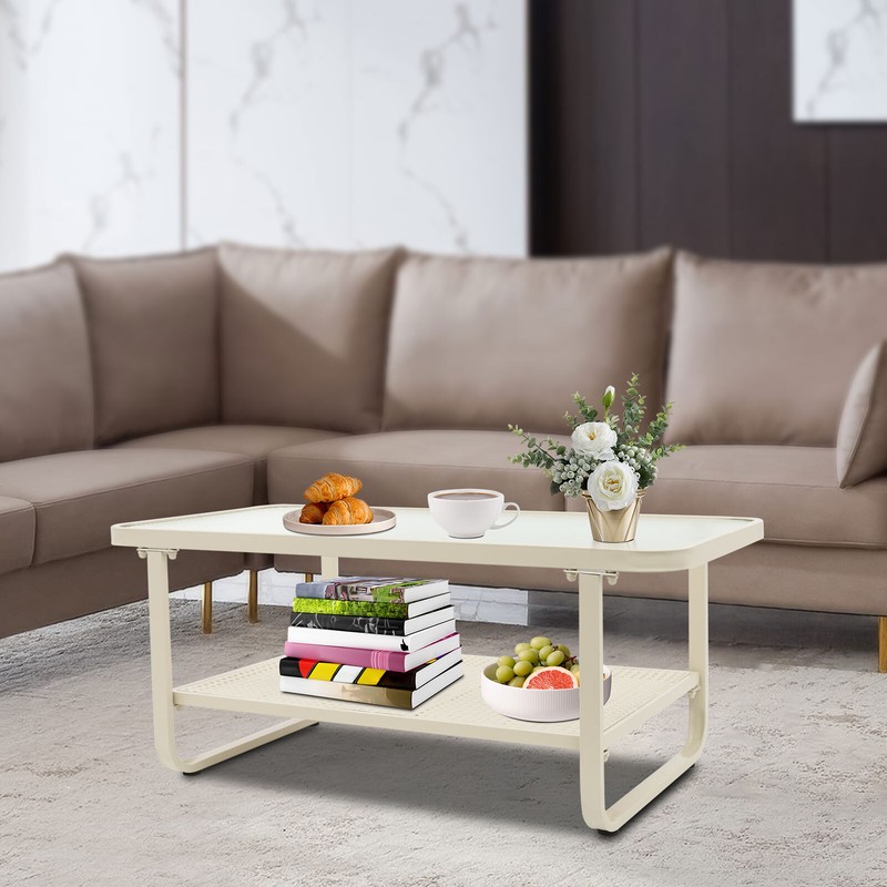 Coffee Table for Living Room, 2 Tiers Rectangle Coffee Table 39.3*19.68*16.53in