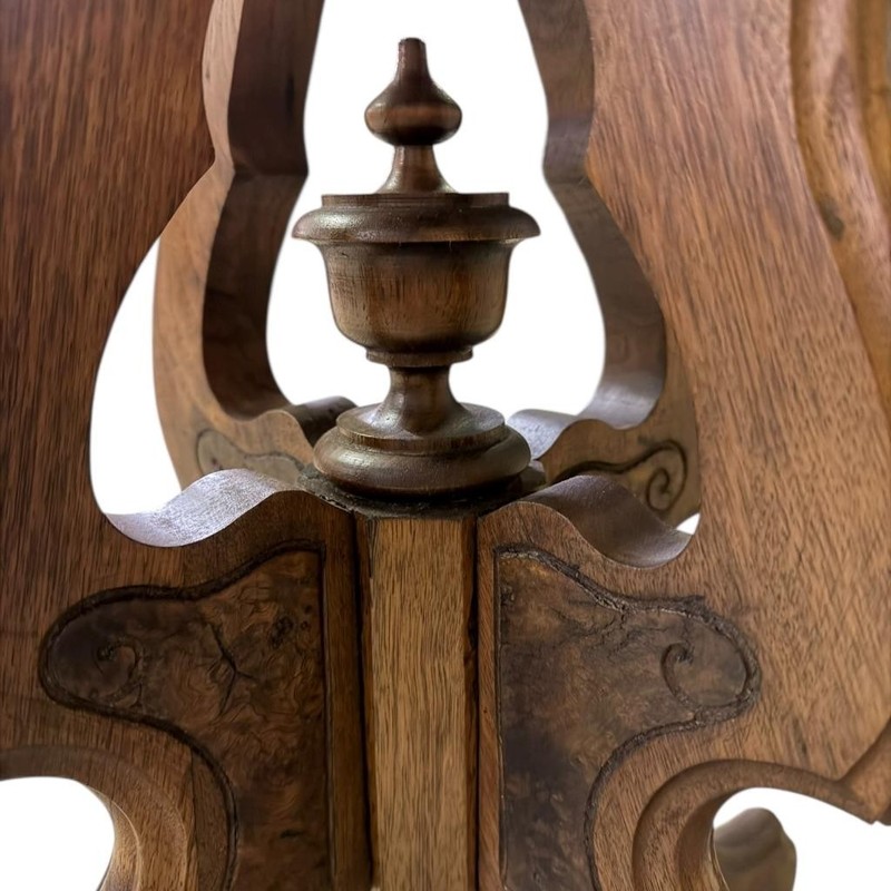 Victorian Walnut Turtle Top Lamp Table – Rose Marble with Burl Accents #22534 gallery