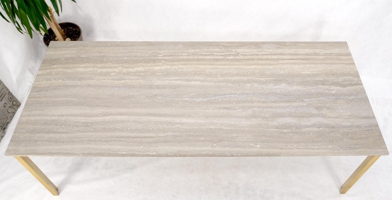 Large Heavy Solid Brass Base Travertine Top Rectangle Dining Table gallery