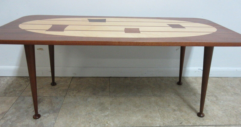 Custom Space Age Coffee Serving Table Mahogany Inlaid Mid Century Danish Sputnik gallery