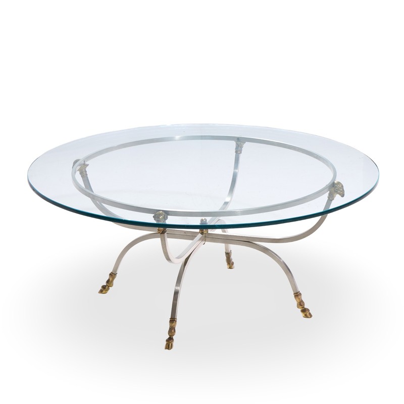 Maison Jansen Mid Century Round Rams Head Glass Top Coffee Table gallery