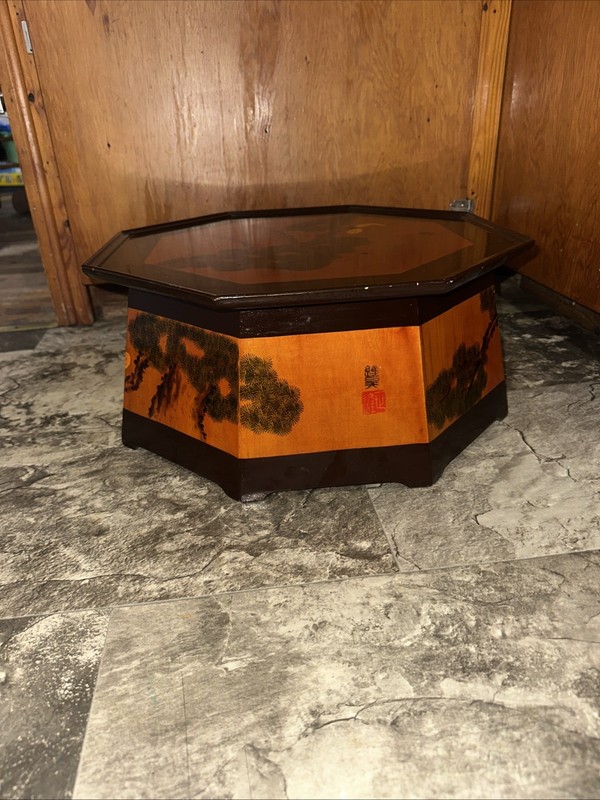 19th Century Chinoiserie Tea Table lacquer top hand painted table solid wood gallery
