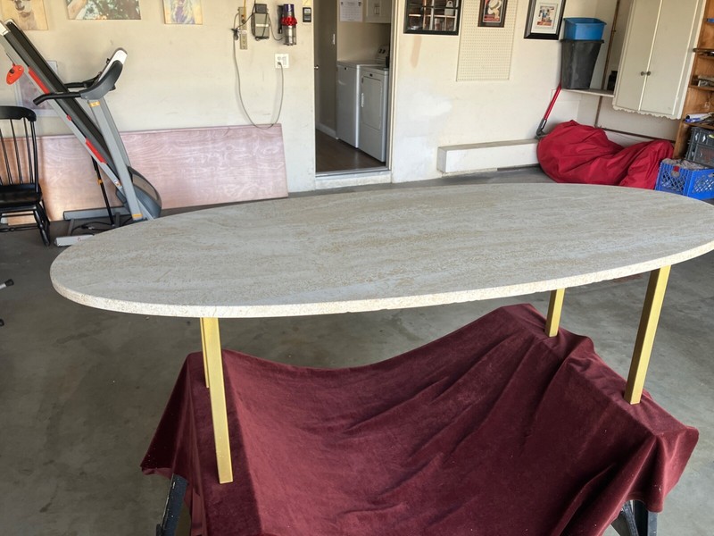 Mid Century Modern Long Oval Travertine Coffee Table gallery
