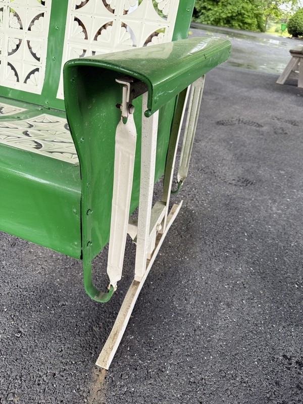 Vintage Metal Glider & Three Matching Chairs. Powder Coated In John Deere Green. gallery