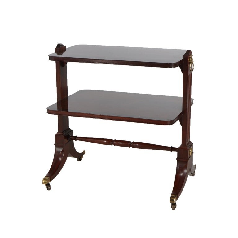 Baker Regency Style Mahogany & Brass Two-Tiered Server Signed 20thC gallery