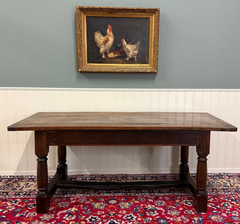Antique English Country Farm Dining Breakfast Table Farmhouse 75″ Wide Oak 19thC