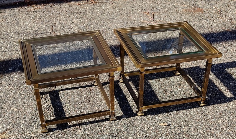 Pair (2) Brass And Glass Top Mastercraft End Tables Side Tables Mid Century