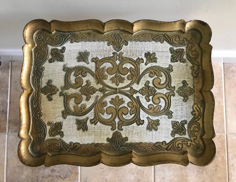 Vintage Italian Florentine Accent Table Gold Gilt Tones & Off White, Ornate gallery