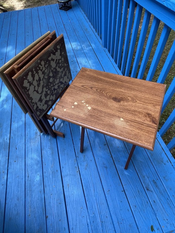 VTG Gold Medal Wood FOLDING TABLE / TRAYS - Stackable STAND -24” X19” X14” EUC gallery