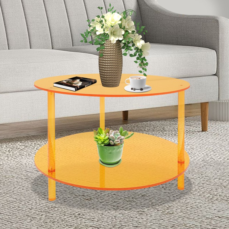 Acrylic Coffee Table, Small Round Modern End Table, 2-Tier, 23.6" x 16.5" Orange gallery