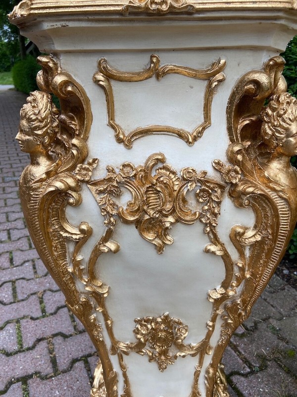 Pedestals Pair (2 pcs) Italian Baroque Cream Gold Marble Effect Display Stands gallery