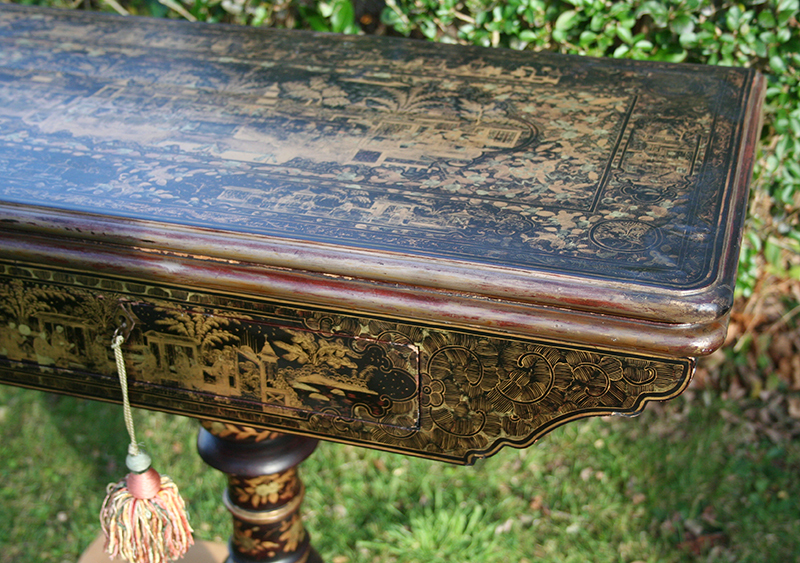 Antique China Trade Card Table, Rare, Lacquered and Gilded Circa 1840 gallery