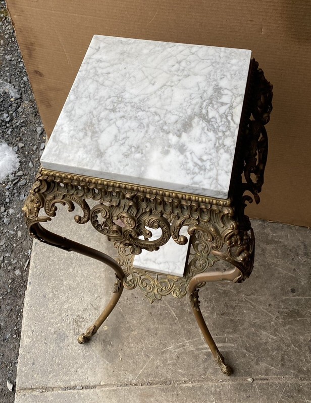 VICTORIAN BRASS AND MARBLE STAND TABLE gallery
