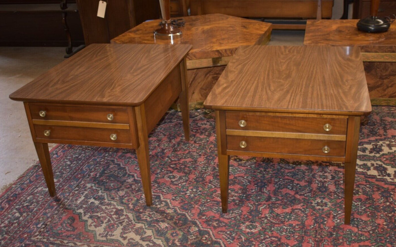 Mid Century Walnut End Side Tables, Nightstands A Pair, by Lane gallery