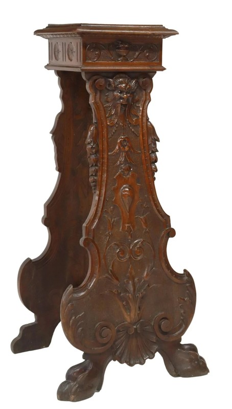 Antique Pedestal, Stand, Hall, Italian Renaissance Revival Walnut, Late 1800’s!