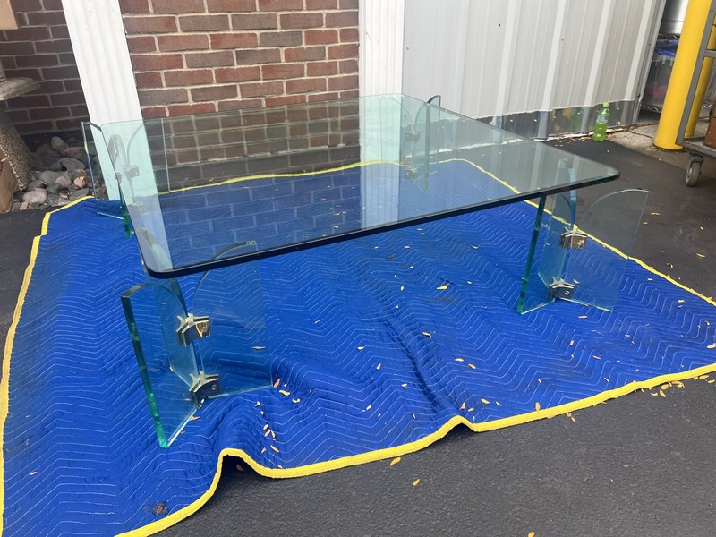1970s Postmodern Glass and Brass Coffee Table by Leon Rosen for Pace Collection gallery