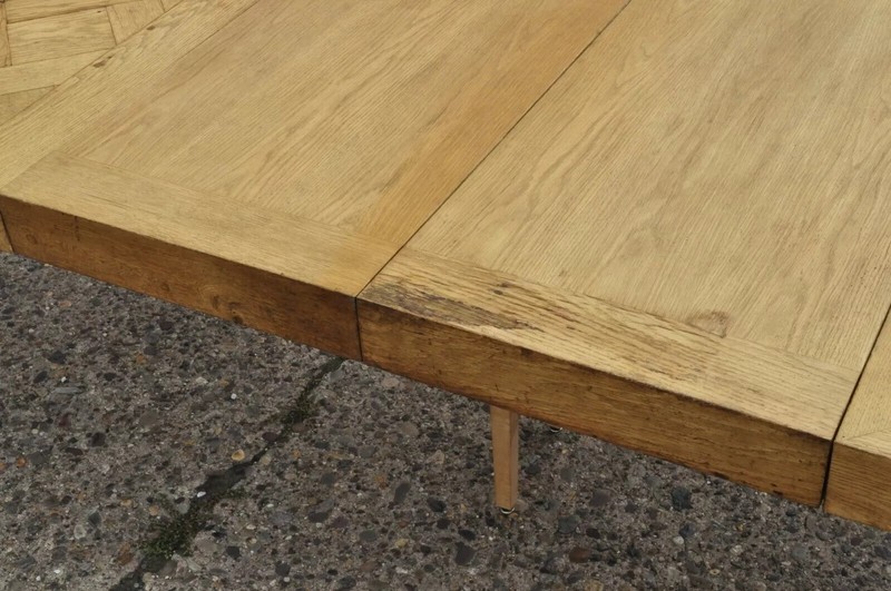 French Baroque Parquetry Inlay Dining Table of 18th C. Oak Wood Plank Flooring gallery