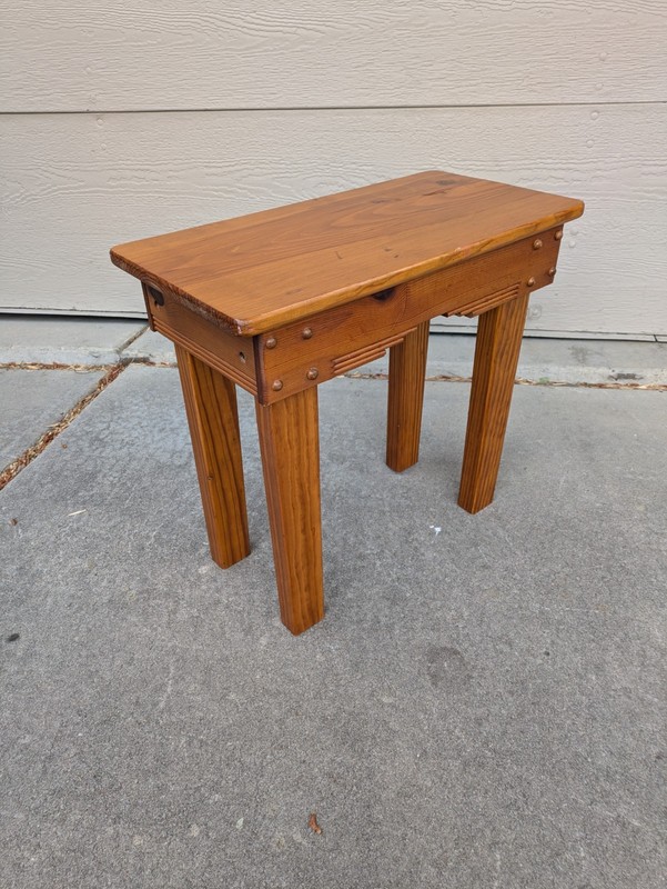 Vintage Rustic Country Farmhouse Primitive Small Wood Side Table D23 gallery