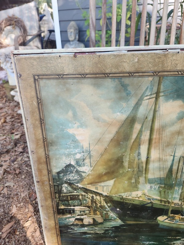 VTG 20s - 40s Wooden Card Table TOP only Sailing Fishing Boat Nautical Cabin gallery