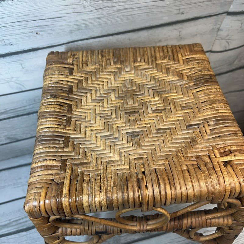 Vintage Rattan Wicker Coffee Patio End Table Plant Stand Stool Boho Chic MCM gallery