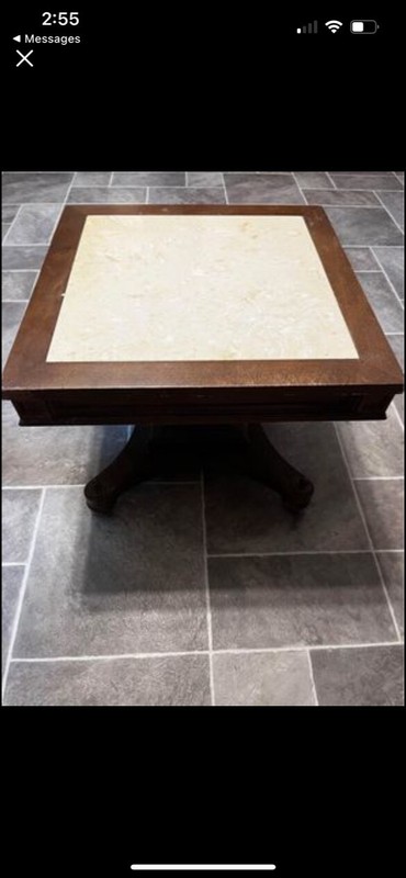 mid centruy modern faux marble top mersman side table 1950s