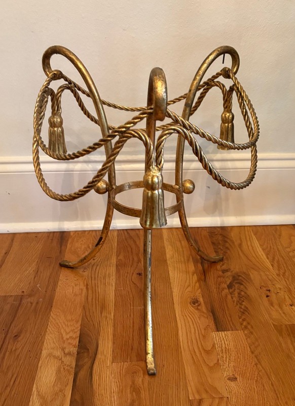 Vintage Hollywood Regency Gilt Gold Rope Tassel Side End Table BASE, Italy – 18″