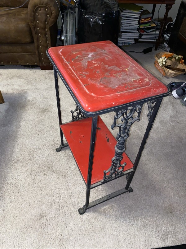 Vintage Black Red Cast Iron Mid Century Gothic Ornate Table Goth Medieval