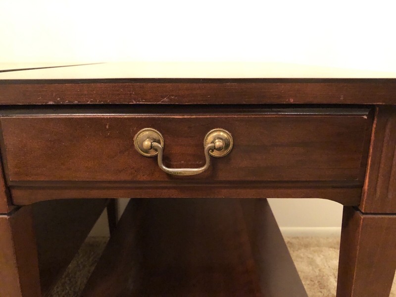 Mid Century (60’s) Federal Style MERSMAN Mahogany Side Tables On Brass Casters gallery