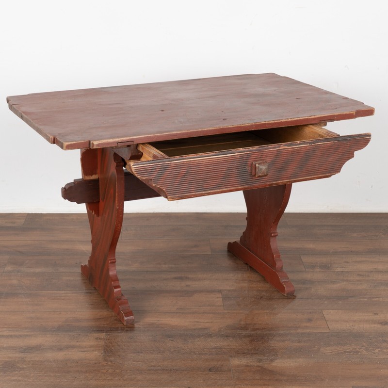 Original Red Painted Farm Table With Drawer, Sweden circa 1820-40 gallery