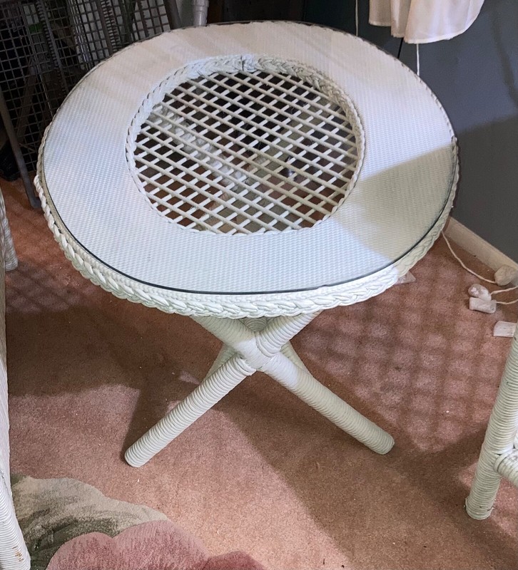 White Rattan Living Room Table Set & Mirror