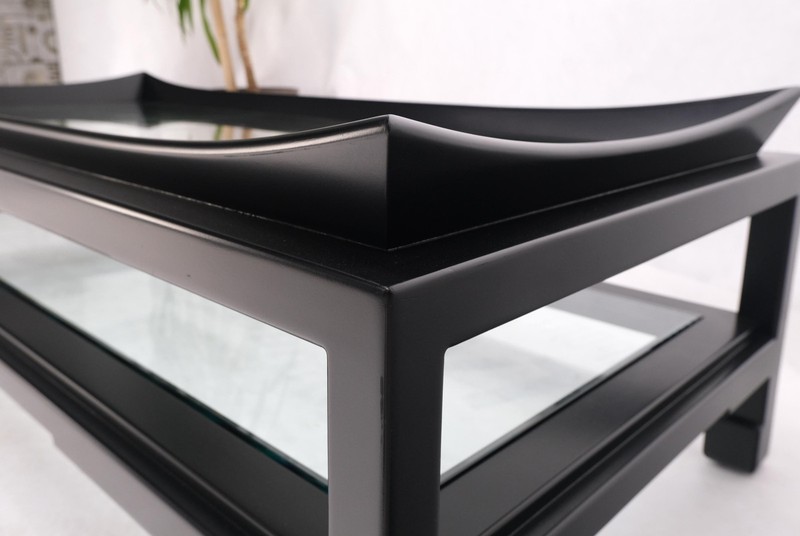 James Mont Rectangle Black Lacquer Glass Top Deco Mid Century Coffee Table gallery