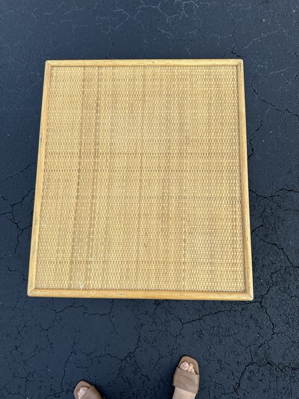 Vintage Rattan Bamboo Folding Side/Serving Table- X-Base- Herringbone- MCM gallery