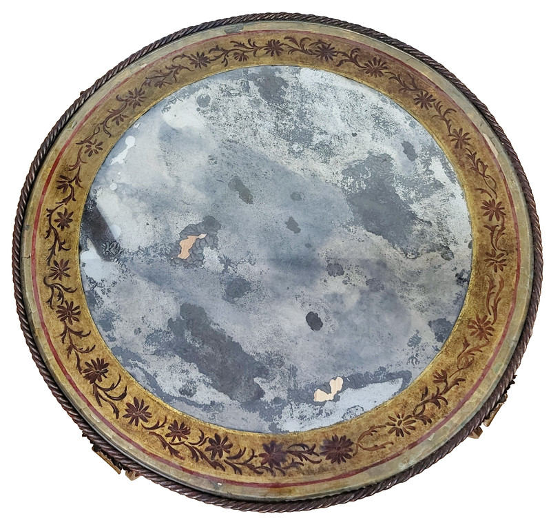 Vintage ITALIAN Mid-Century MODERN GILT Metal & MIRROR Shell ROUND COFFEE TABLE gallery
