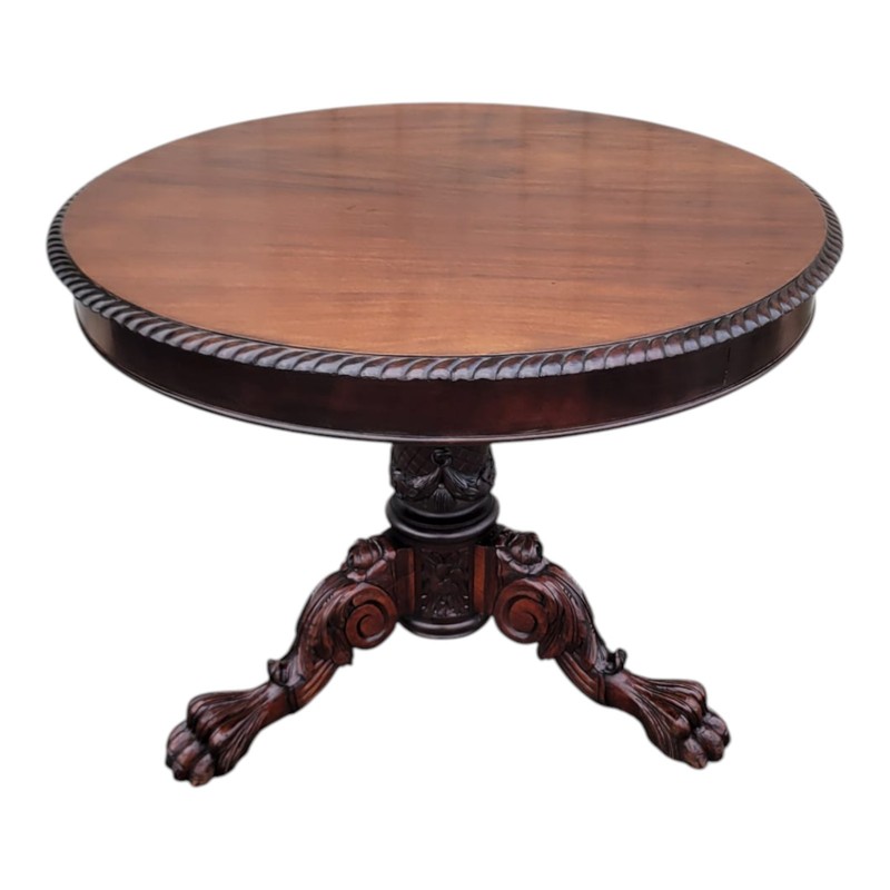 19th C American Federal Mahogany Center Table Heavily Carved Refurbished gallery