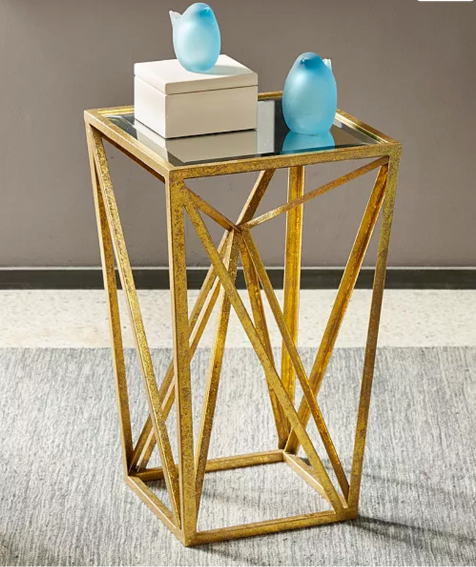Burke Gold Angular Mirror Top Drum Table