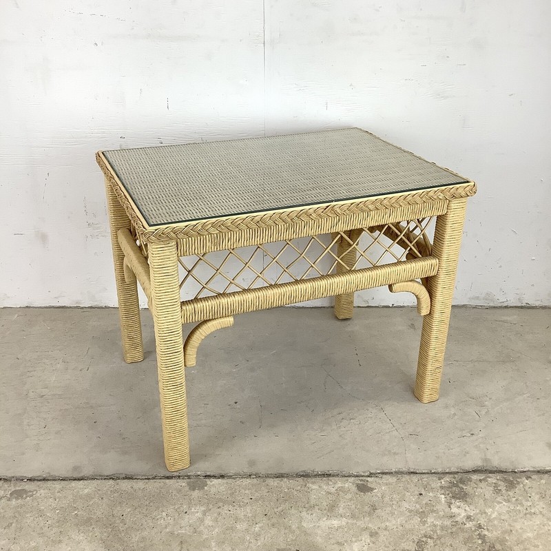 Boho Modern Henry Link Style Wicker and Glass Top Side Table gallery