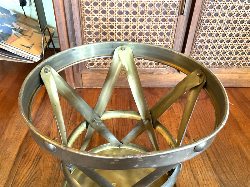 Vintage Brass Lattice Drum end Table plantstand Stool MCM Hollywood Regency gallery