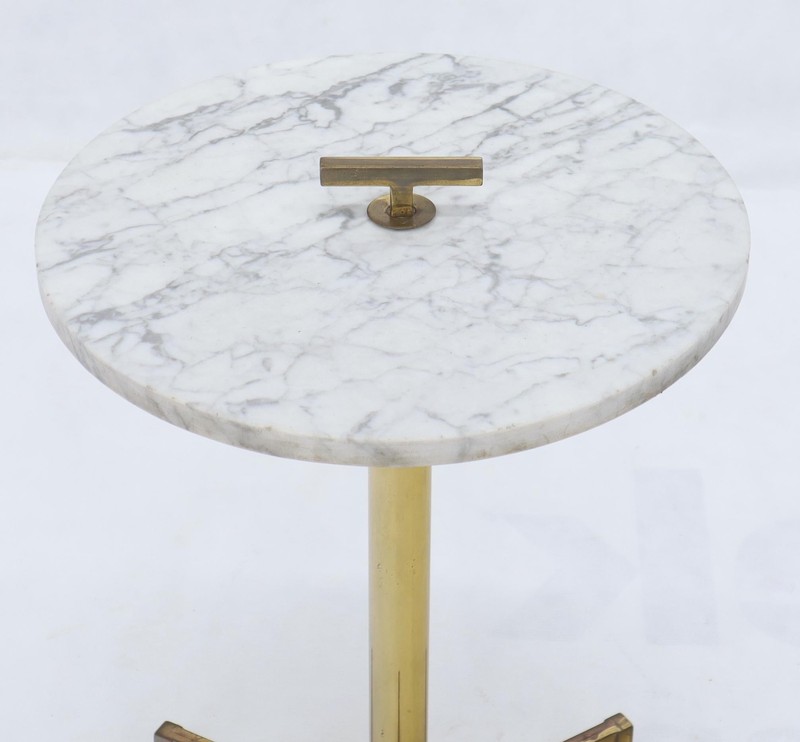 Round Marble Top Tripod Brass Base Legs Occasional Butler Side Table gallery