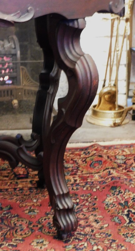 Walnut Victorian Marble Top Table circa 1860 ( Black and Gold Marble) gallery