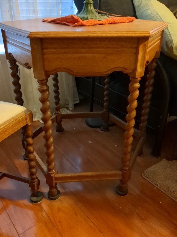 antique Oak Hexagon Side Table And Chair gallery