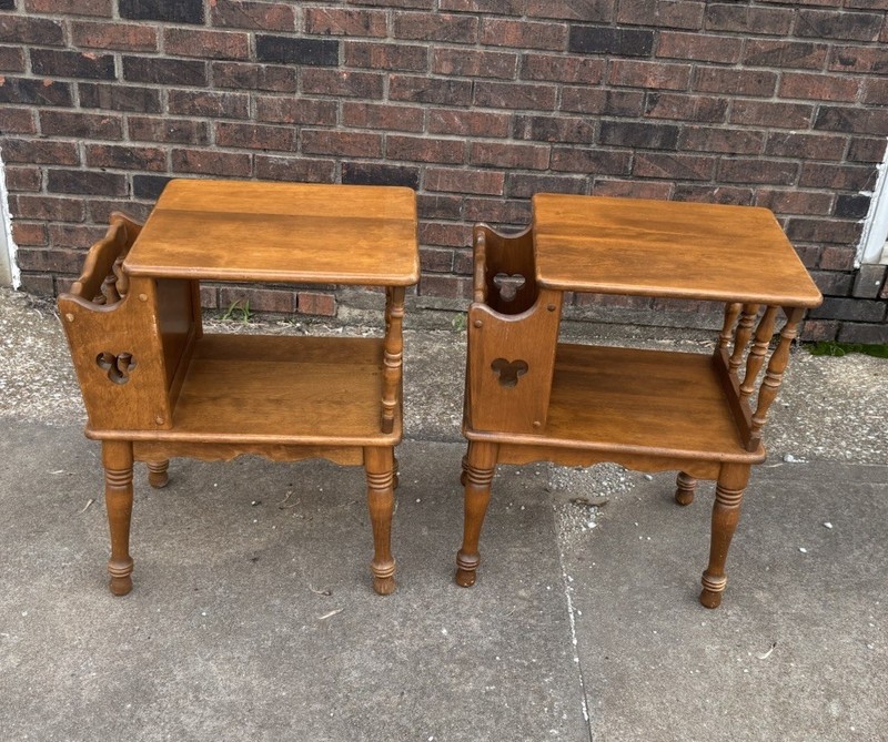 Pair 2 Baumritter Ethan Allen Mid Century Maple Magazine Rack End Table 2574