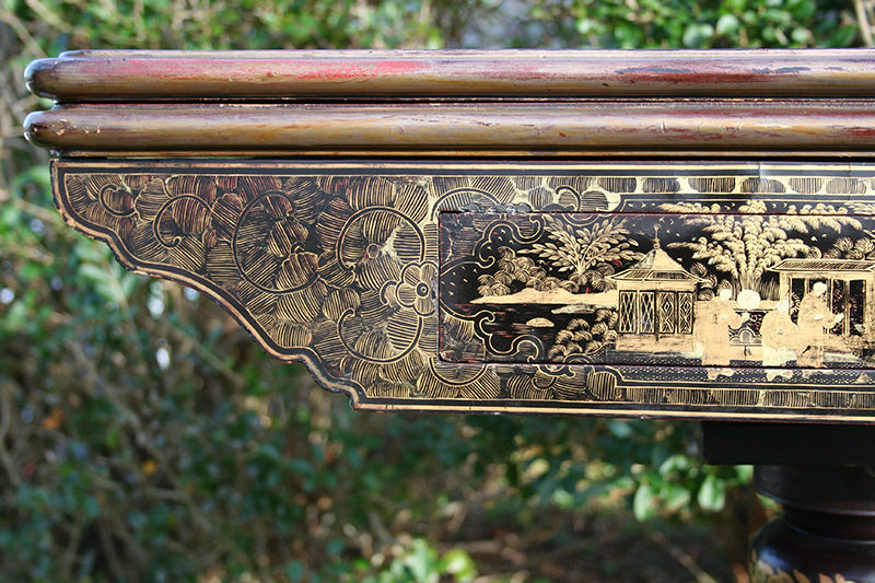 Antique China Trade Card Table, Rare, Lacquered and Gilded Circa 1840 gallery