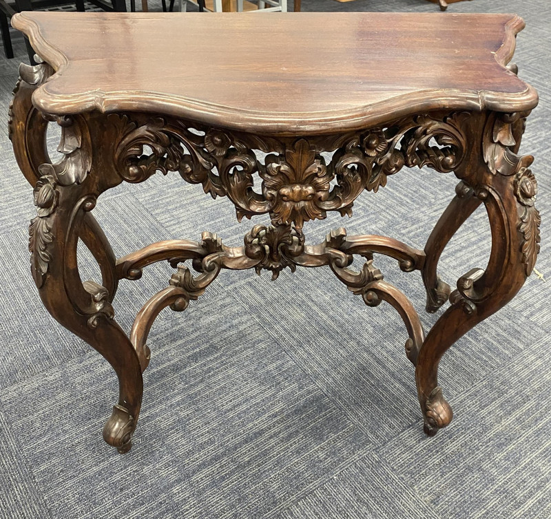 Vintage Carved Wood Rococo Console Table Brown Ornate Acanthus 40x18x30 In gallery