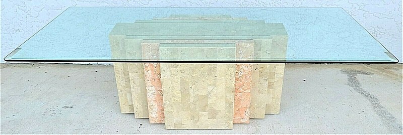 MCM MAITLAND SMITH 2 Tone Tessellated Stone Brass Inlay Coffee Cocktail Table gallery