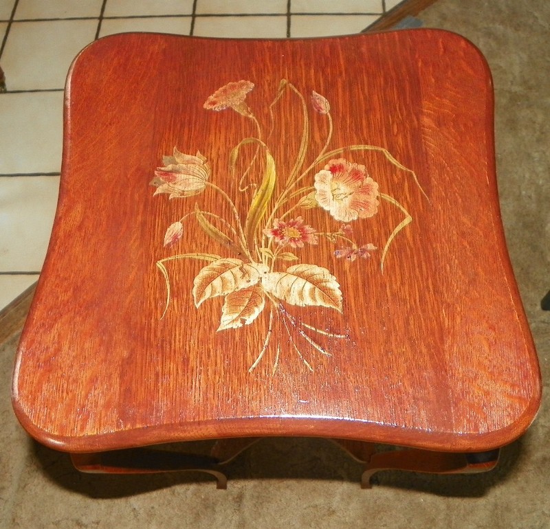 Quarter Sawn Oak Plant Stand Hand Painted Top (PS-138) gallery
